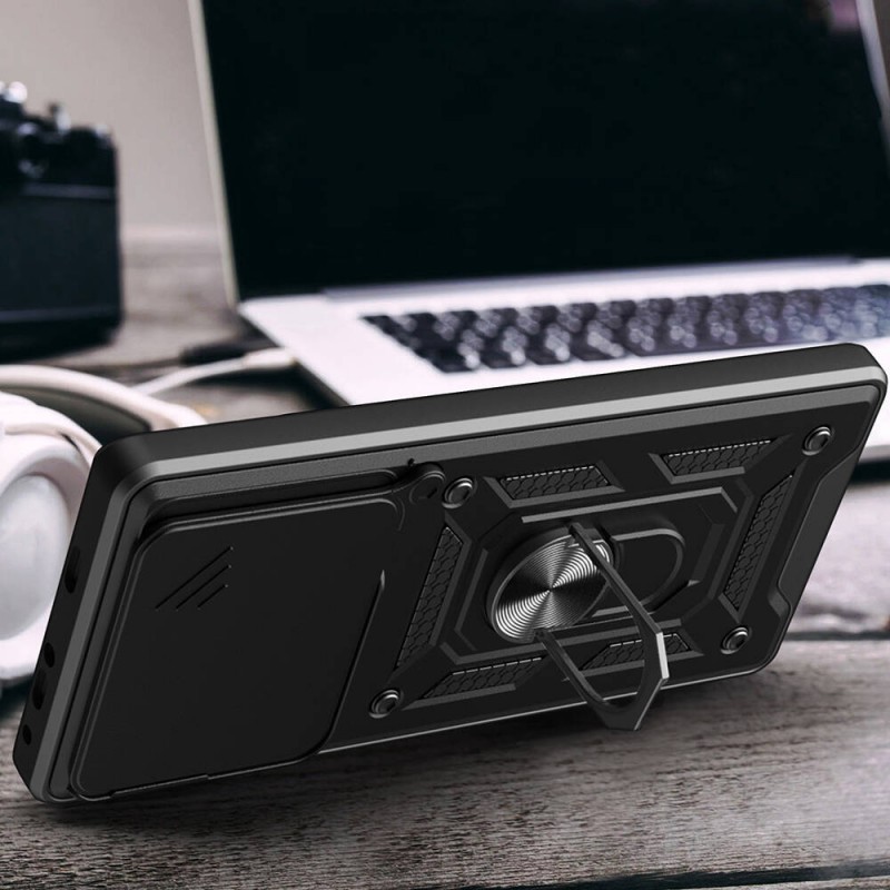 Bal-z Xiaomi Poco F6 Pro Kılıf Magnetik Standlı Kamera Korumalı Zore Sürgülü Vega Kapak