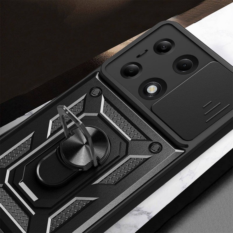 Bal-z Xiaomi Poco M6 Pro 4G Kılıf Magnetik Standlı Kamera Korumalı  Sürgülü Vega Kapak