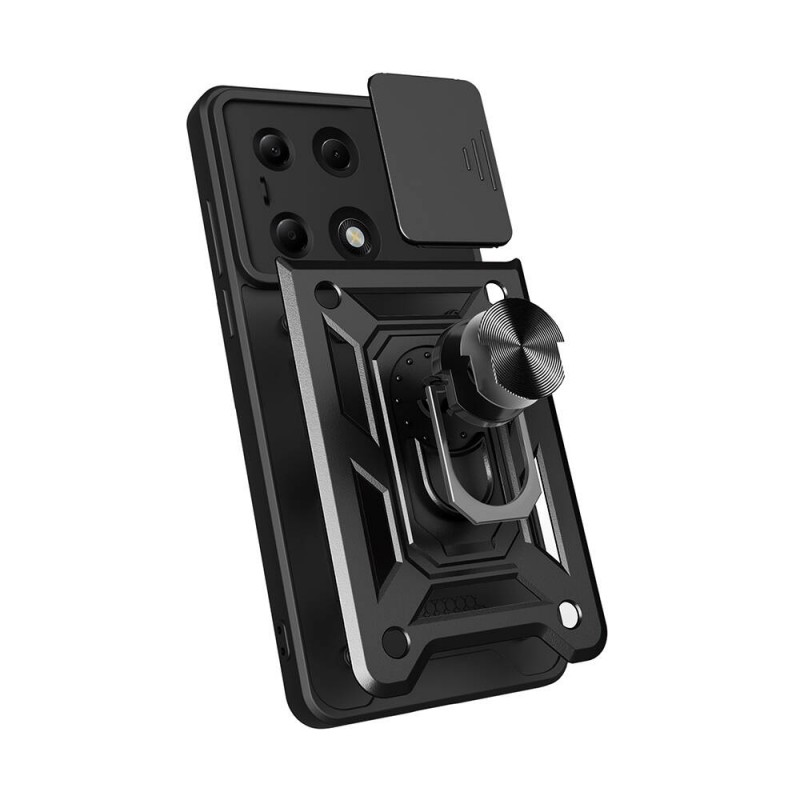 Bal-z Xiaomi Poco M6 Pro 4G Kılıf Magnetik Standlı Kamera Korumalı  Sürgülü Vega Kapak