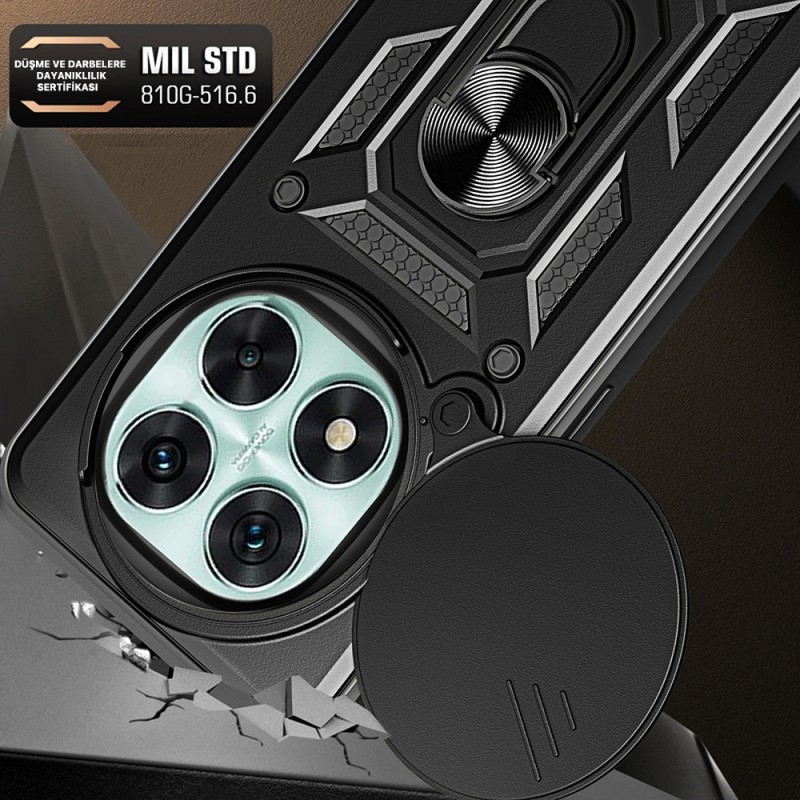 Bal-z Xiaomi Poco X7 Kılıf Magnetik Standlı Kamera Korumalı Zore Sürgülü Vega Kapak