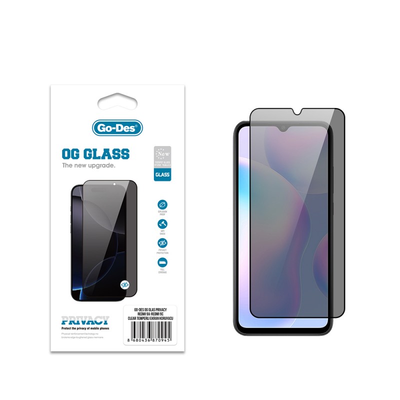 Bal-z Xiaomi Redmi 9A Go Des OG Glass Privacy Antistatik Temperli Cam Ekran Koruyucu