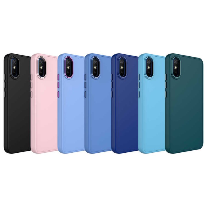 Xiaomi Redmi 9A Kılıf Metal Çerçeve ve Buton Tasarımlı Silikon Zore Luna Kapak