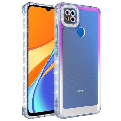 Bal-z Xiaomi Redmi 9C Kılıf Simli ve Renk Geçiş Tasarımlı Lens Korumalı  Park Kapak