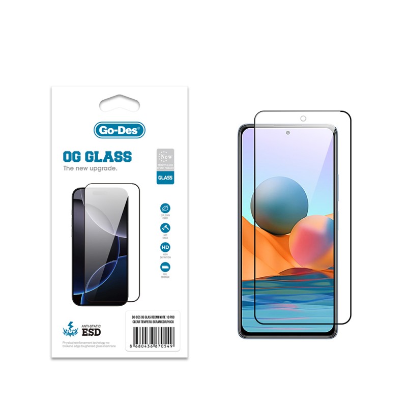 Bal-z Xiaomi Redmi Note 10 Pro Go Des OG Glass Antistatik Temperli Cam Ekran Koruyucu