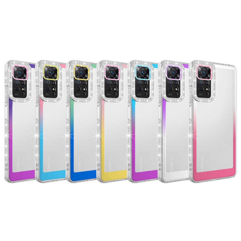 Bal-z Xiaomi Redmi Note 11 Pro 5G Kılıf Simli ve Renk Geçiş Tasarımlı Lens Korumalı  Park Kapak