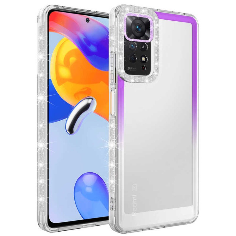 Bal-z Xiaomi Redmi Note 11S Global Kılıf Simli ve Renk Geçiş Tasarımlı Lens Korumalı  Park Kapak