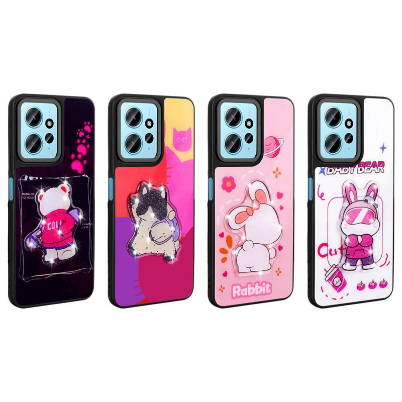 Bal-z Xiaomi Redmi Note 12 4G Kılıf Parlayan Kabartmalı İkonik Figürlü  Amas Silikon Kapak