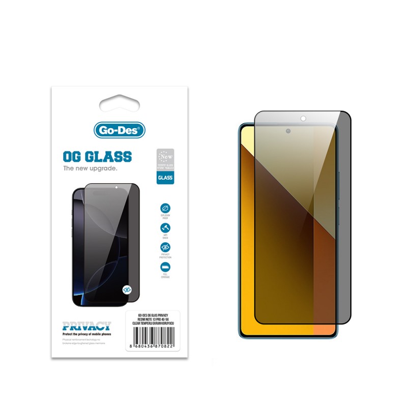 Bal-z Xiaomi Redmi Note 13 Pro 5G Go Des OG Glass Privacy Antistatik Temperli Cam Ekran Koruyucu