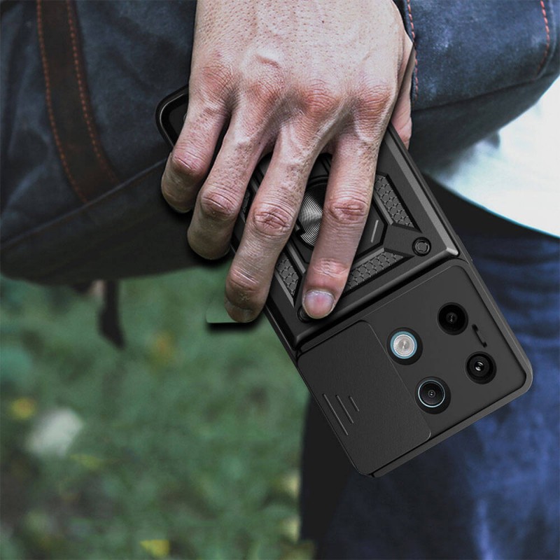 Bal-z Xiaomi Redmi Note 13 Pro 5G Kılıf Magnetik Standlı Kamera Korumalı  Sürgülü Vega Kapak