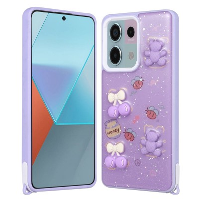Bal-z Xiaomi Redmi Note 13 Pro 5G Kılıf Parlayan Simli Kabartma Figürlü  Cevze Kapak