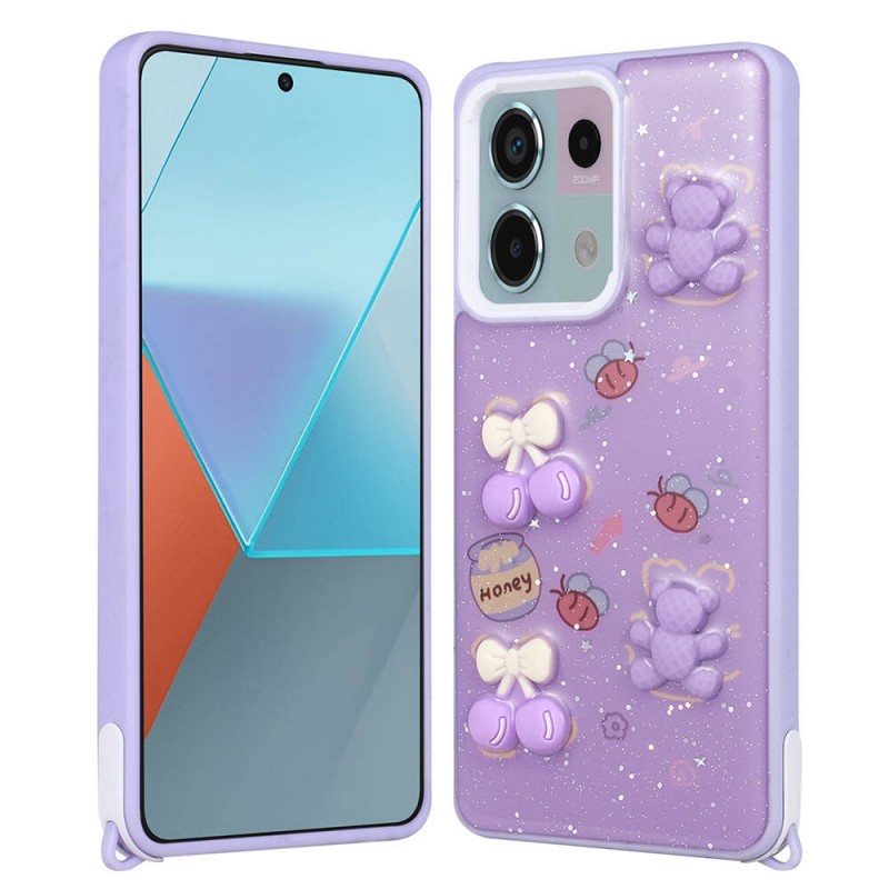 Bal-z Xiaomi Redmi Note 13 Pro 5G Kılıf Parlayan Simli Kabartma Figürlü  Cevze Kapak