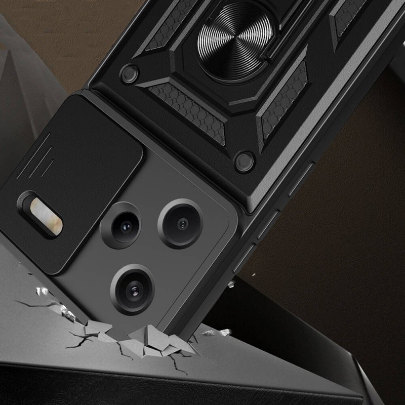 Bal-z Xiaomi Redmi Note 13 Pro Plus 5G Kılıf Magnetik Standlı Kamera Korumalı Zore Sürgülü Vega Kapak