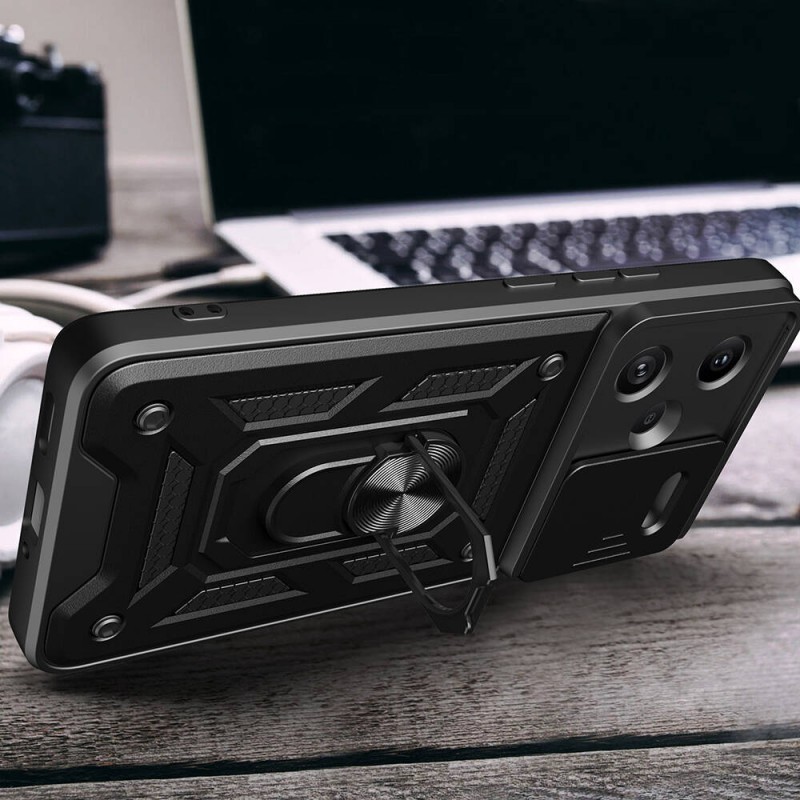 Bal-z Xiaomi Redmi Note 13 Pro Plus 5G Kılıf Magnetik Standlı Kamera Korumalı Zore Sürgülü Vega Kapak