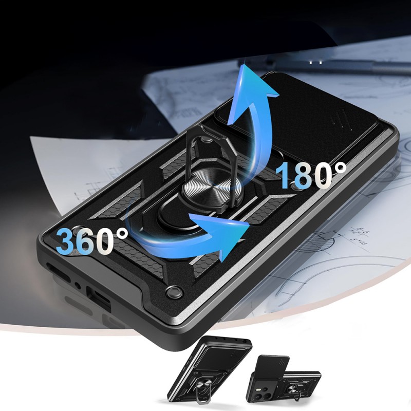 Bal-z Xiaomi Redmi Note 14 4G Kılıf Magnetik Standlı Kamera Korumalı Zore Sürgülü Vega Kapak