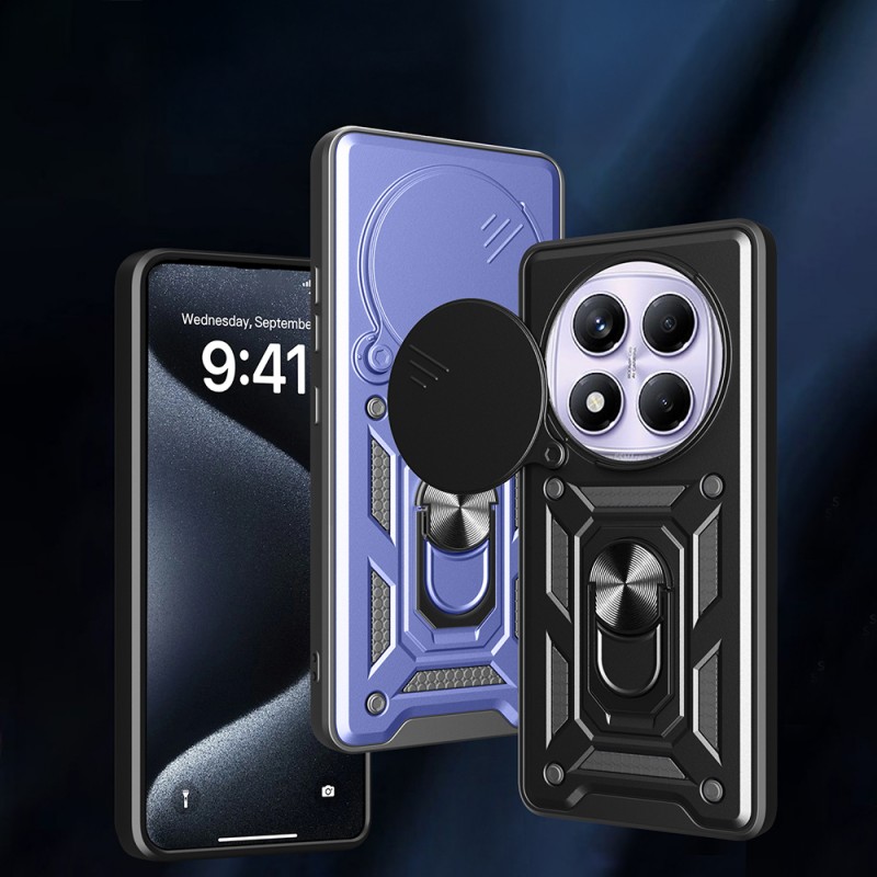 Bal-z Xiaomi Redmi Note 14 Pro 4G Kılıf Magnetik Standlı Kamera Korumalı Zore Sürgülü Vega Kapak