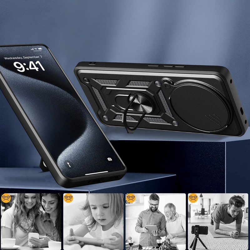 Bal-z Xiaomi Redmi Note 14 Pro 4G Kılıf Magnetik Standlı Kamera Korumalı Zore Sürgülü Vega Kapak