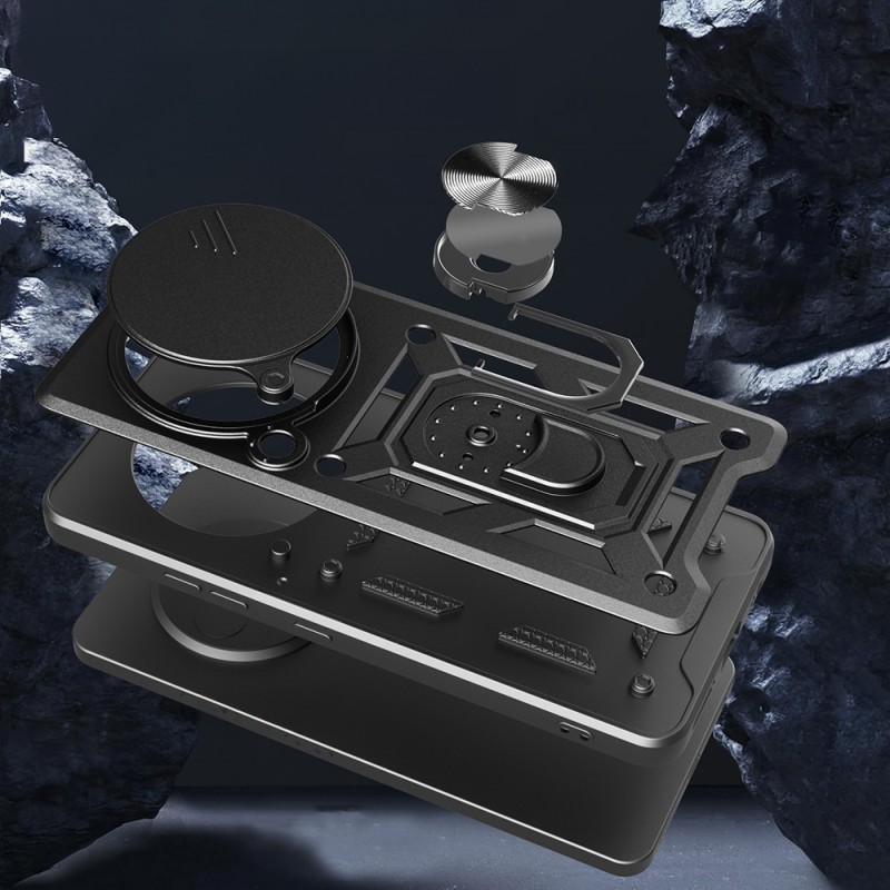 Bal-z Xiaomi Redmi Note 14 Pro 4G Kılıf Magnetik Standlı Kamera Korumalı Zore Sürgülü Vega Kapak