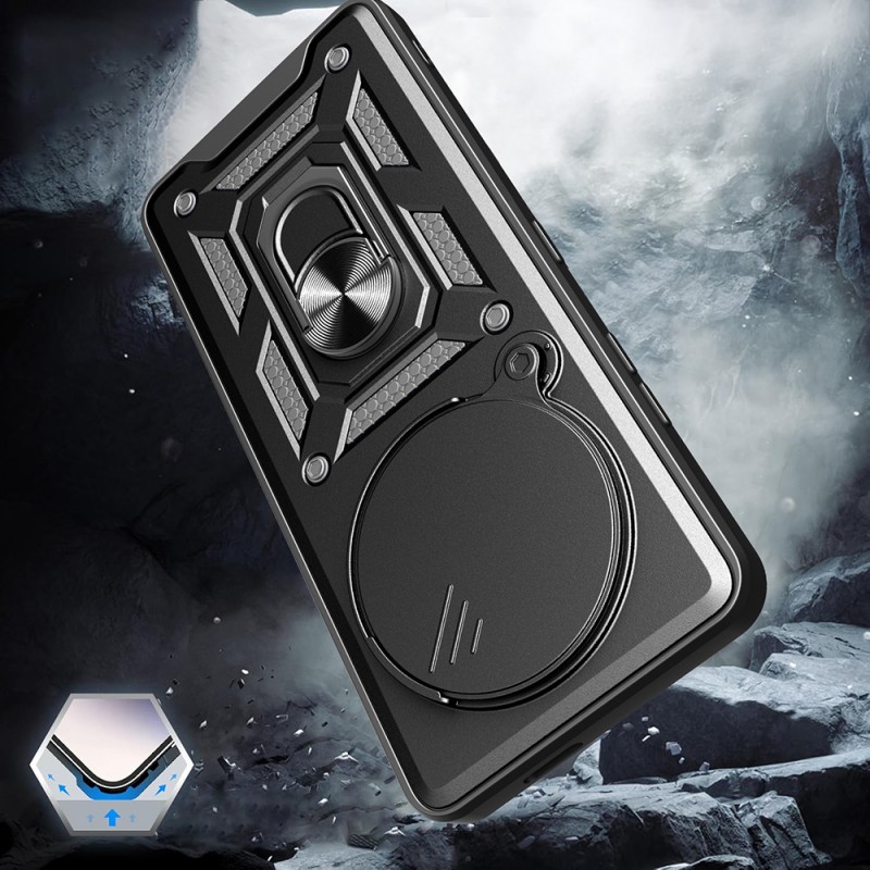 Bal-z Xiaomi Redmi Note 14 Pro 4G Kılıf Magnetik Standlı Kamera Korumalı Zore Sürgülü Vega Kapak