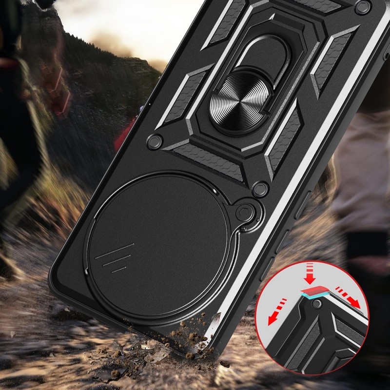 Bal-z Xiaomi Redmi Note 14 Pro Plus Kılıf Magnetik Standlı Kamera Korumalı Zore Sürgülü Vega Kapak