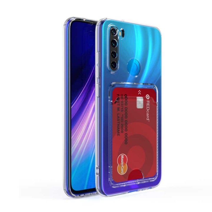 Xiaomi Redmi Note 8 Kılıf Kartlıklı Şeffaf Zore Setra Clear Silikon Kapak