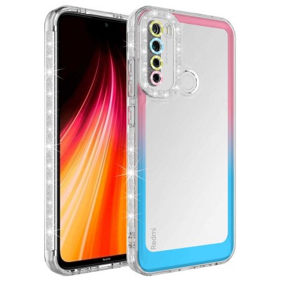 Bal-z Xiaomi Redmi Note 8 Kılıf Simli ve Renk Geçiş Tasarımlı Lens Korumalı  Park Kapak