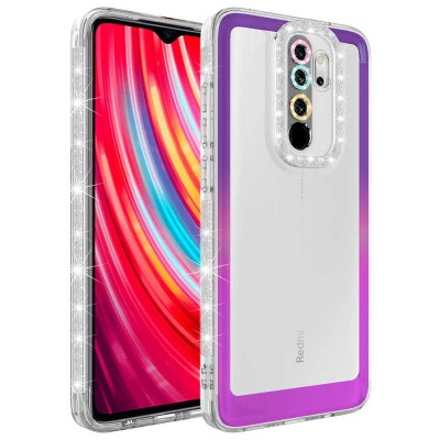 Bal-z Xiaomi Redmi Note 8 Pro Kılıf Simli ve Renk Geçiş Tasarımlı Lens Korumalı  Park Kapak