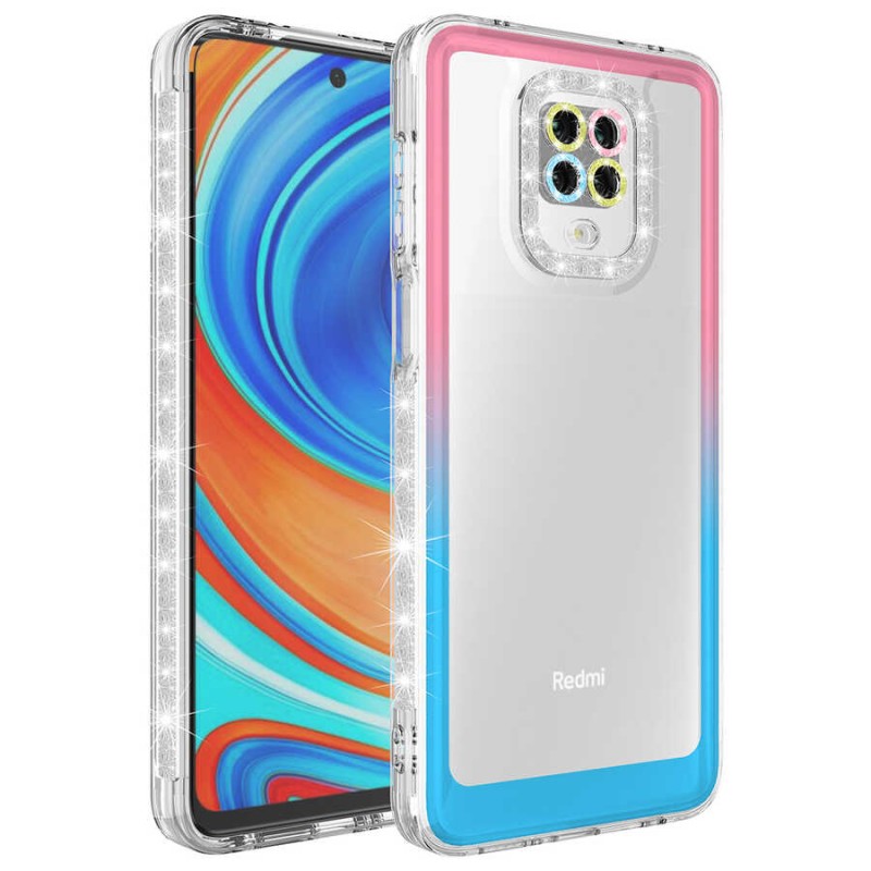 Bal-z Xiaomi Redmi Note 9 Pro Kılıf Simli ve Renk Geçiş Tasarımlı Lens Korumalı  Park Kapak