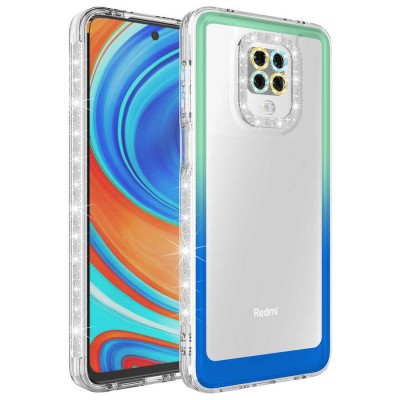 Bal-z Xiaomi Redmi Note 9S Kılıf Simli ve Renk Geçiş Tasarımlı Lens Korumalı  Park Kapak