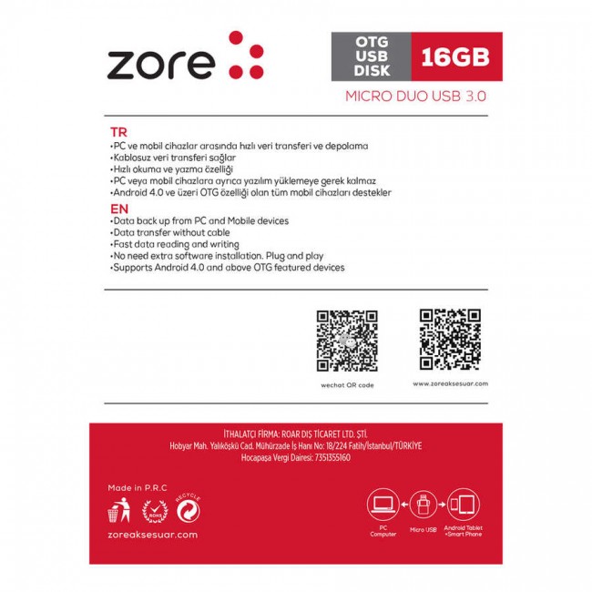 Zore 3.0 Micro Metal OTG 16 GB Zore 3.0 Micro Metal OTG 16 GB