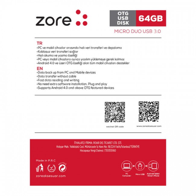 Zore 3.0 Micro Metal OTG 64 GB Zore 3.0 Micro Metal OTG 64 GB