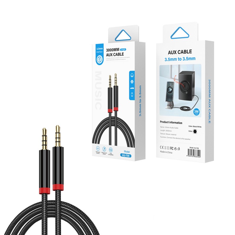 Bal-z  AU-708 Örgü Tasarımlı Aux Audio Kablo 3.5mm 3m