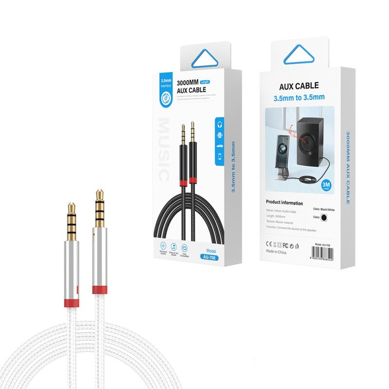 Bal-z  AU-708 Örgü Tasarımlı Aux Audio Kablo 3.5mm 3m