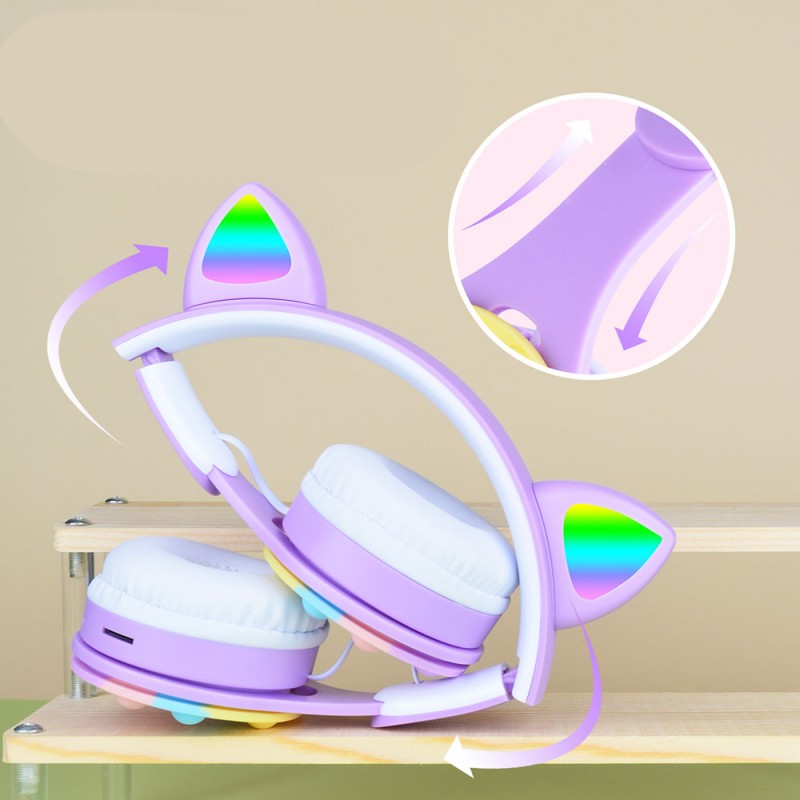 Bal-z  B30 RGB Led Işıklı Kedi Kulağı Band Tasarımı Ayarlanabilir Katlanabilir Kulak Üstü Bluetooth Kulaklık