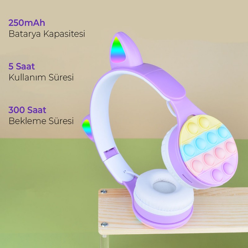 Bal-z  B30 RGB Led Işıklı Kedi Kulağı Band Tasarımı Ayarlanabilir Katlanabilir Kulak Üstü Bluetooth Kulaklık