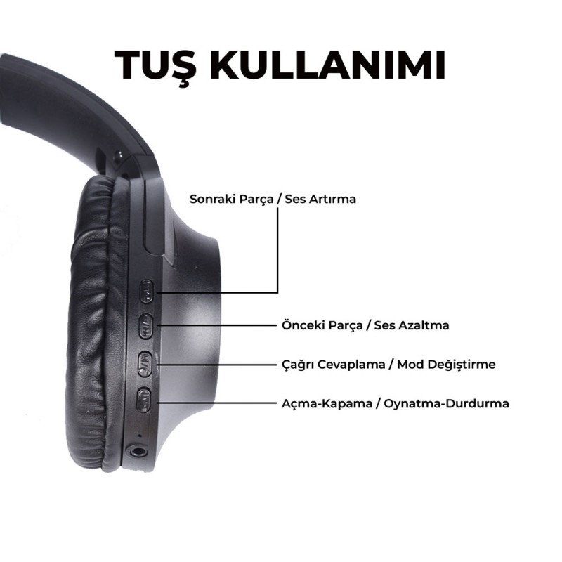 Bal-z  BT850 Ayarlanabilir ve Katlanabilir 90 Derece Dönebilen Kulak Üstü Bluetooth Kulaklık