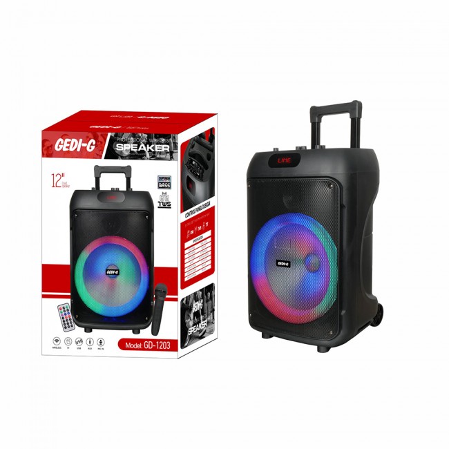 Zore GD-1203 Dijital LED Göstergeli FM Radyolu Mikrofonlu RGB TWS 12 inç Stereo Bass Kablosuz Karaoke Hoparlör Zore GD-1203 Dijital LED Göstergeli FM Radyolu Mikrofonlu RGB TWS 12 inç Stereo Bass Kablosuz Karaoke Hoparlör