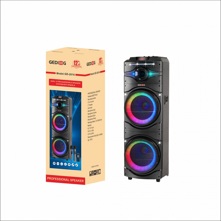 Zore GD-2016 Dijital LED Göstergeli FM Radyolu Mikrofonlu RGB TWS Çift 12 inç Stereo Bass Kablosuz Karaoke Hoparlör