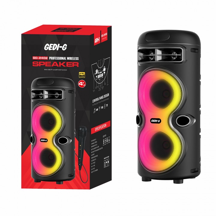 Zore GD-2402 Dijital LED Göstergeli FM Radyolu Mikrofonlu RGB TWS Çift 4 inç Stereo Bass Kablosuz Karaoke Hoparlör