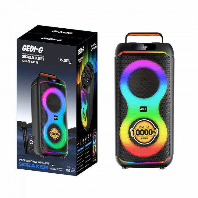Zore GD-2608 Dijital LED Göstergeli FM Radyolu Mikrofonlu RGB TWS Çift 6.5 inç Stereo Bass Kablosuz Karaoke Hoparlör Zore GD-2608 Dijital LED Göstergeli FM Radyolu Mikrofonlu RGB TWS Çift 6.5 inç Stereo Bass Kablosuz Karaoke Hoparlör