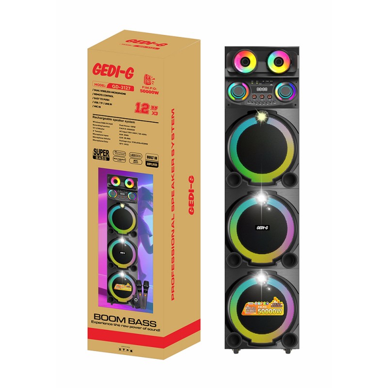 Bal-z Zore GD-3127 Dijital LED Göstergeli Mikrofonlu RGB TWS Üçlü 12 inç Stereo Bass Kablosuz Karaoke Hoparlör