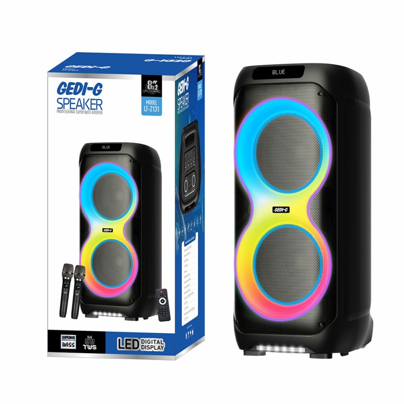 Bal-z Zore LT-2131 Dijital LED Göstergeli Mikrofonlu RGB TWS Çift 8 inç Stereo Bass Kablosuz Karaoke Hoparlör