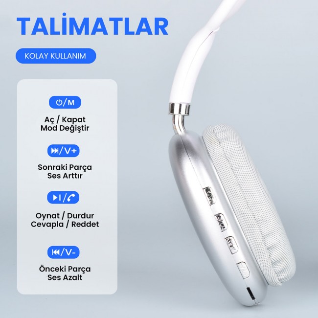 Zore P9 Hi-Fi Ses Kalitesi Ayarlanabilir ve Katlanabilir Kulak Üstü Bluetooth Kulaklık Zore P9 Hi-Fi Ses Kalitesi Ayarlanabilir ve Katlanabilir Kulak Üstü Bluetooth Kulaklık