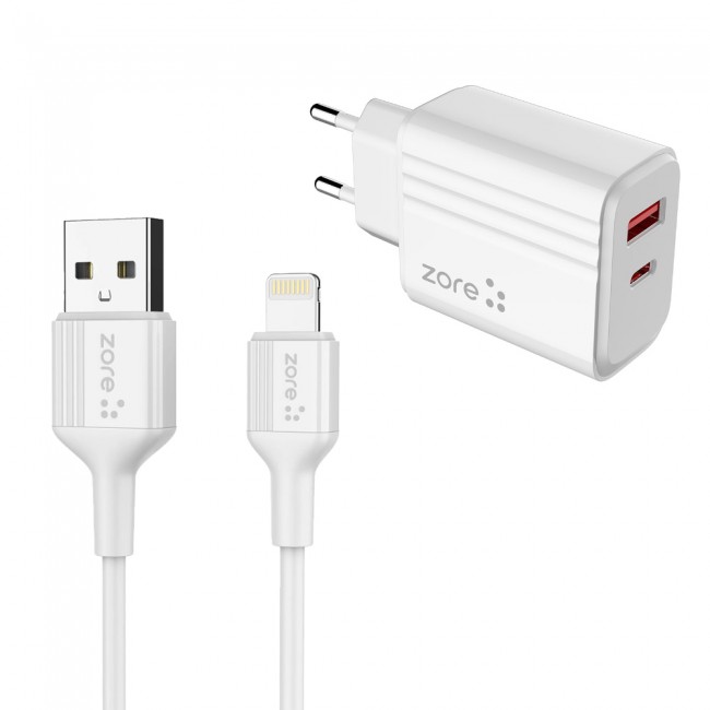Zore Play Serisi PL3 Lightning 2in1 Seyahat Şarj Aleti 20W Zore Play Serisi PL3 Lightning 2in1 Seyahat Şarj Aleti 20W