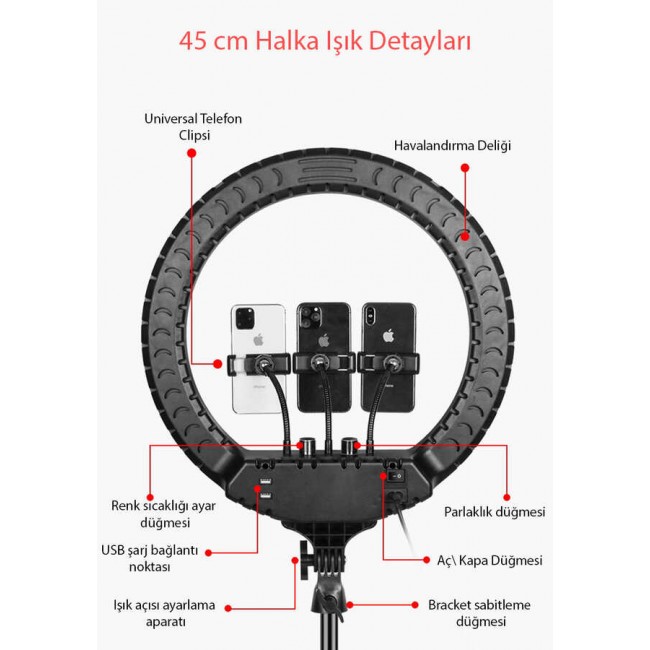 Zore RL-18 Işıklı Telefon Tutucu Ring Light Zore RL-18 Işıklı Telefon Tutucu Ring Light