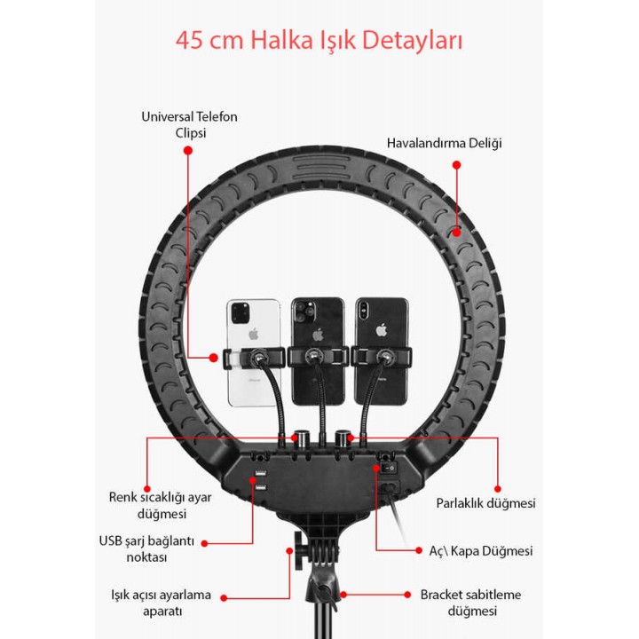 Zore RL-18 Işıklı Telefon Tutucu Ring Light