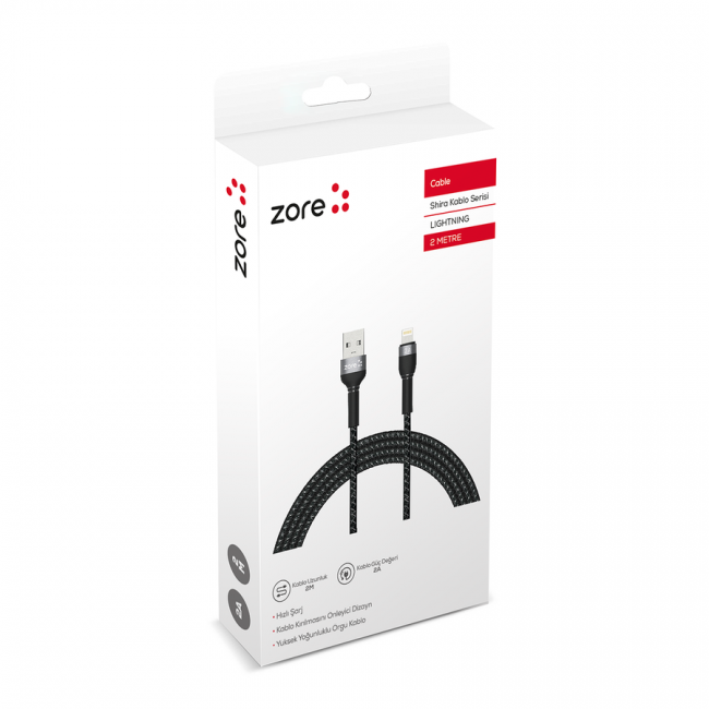 Zore Shira Serisi Lightning USB Kablo 2m Zore Shira Serisi Lightning USB Kablo 2m