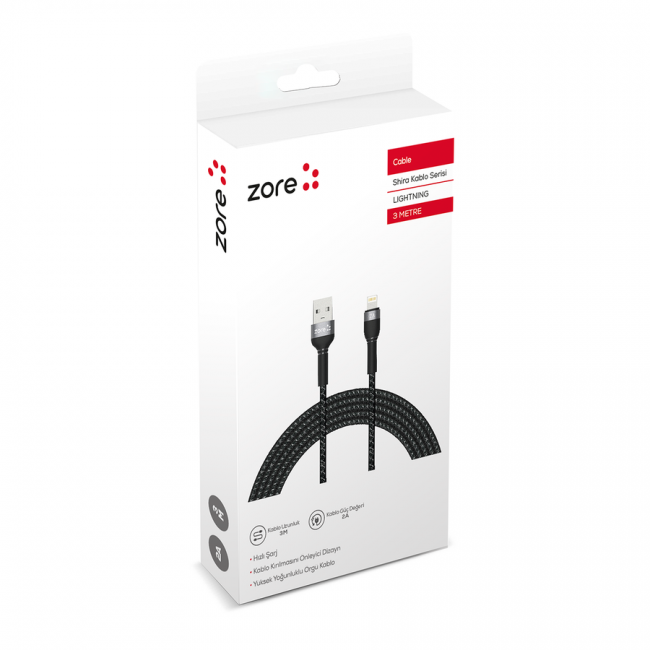 Zore Shira Serisi Lightning USB Kablo 3m Zore Shira Serisi Lightning USB Kablo 3m