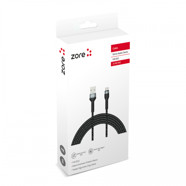Zore Shira Serisi Micro USB Kablo 3m Zore Shira Serisi Micro USB Kablo 3m